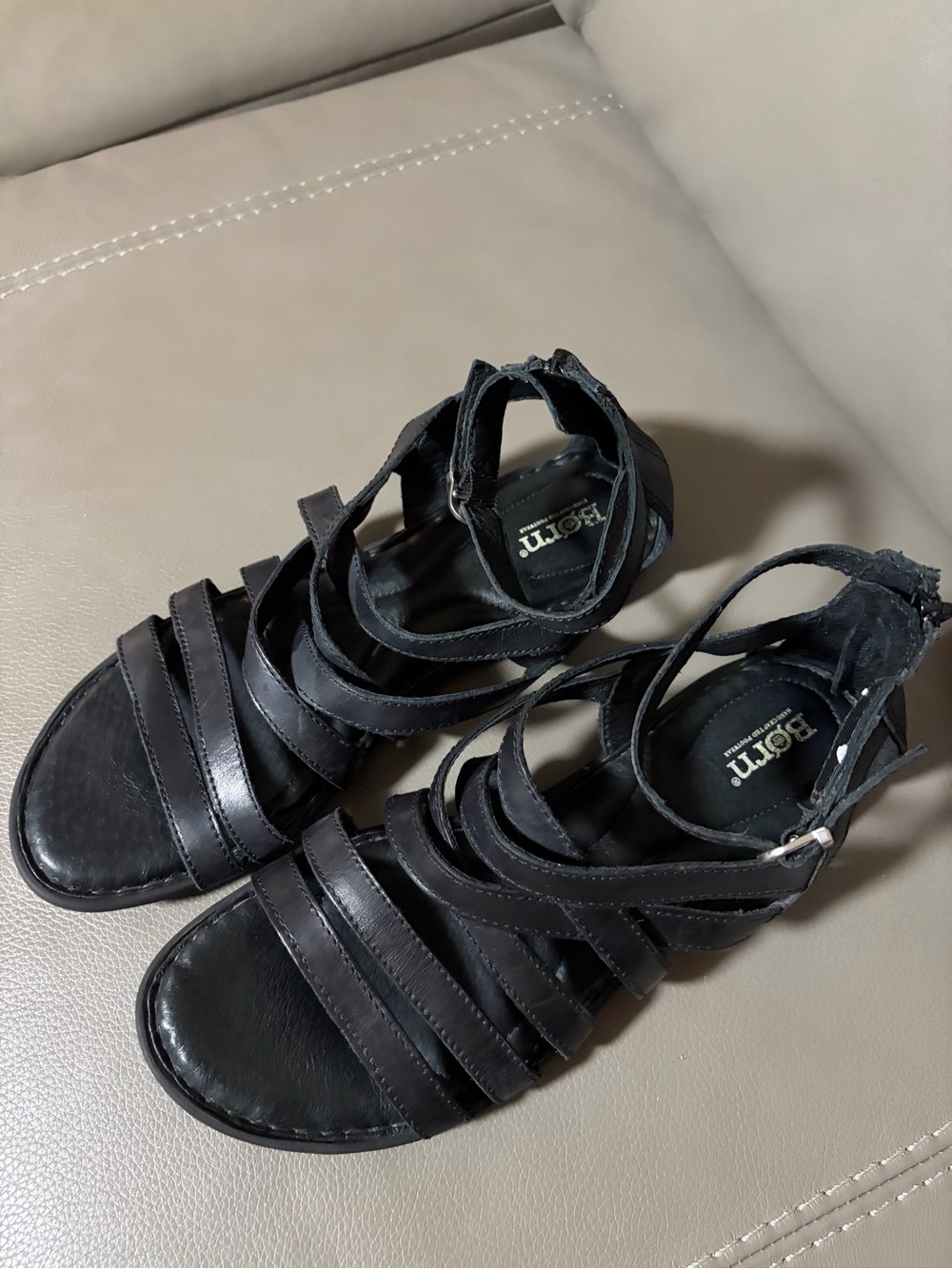 BORN HANDGRAFTED Black Strappy Leather Sandals